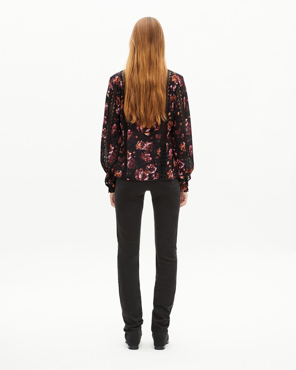 Rose-print blouse in burgundy silk blend