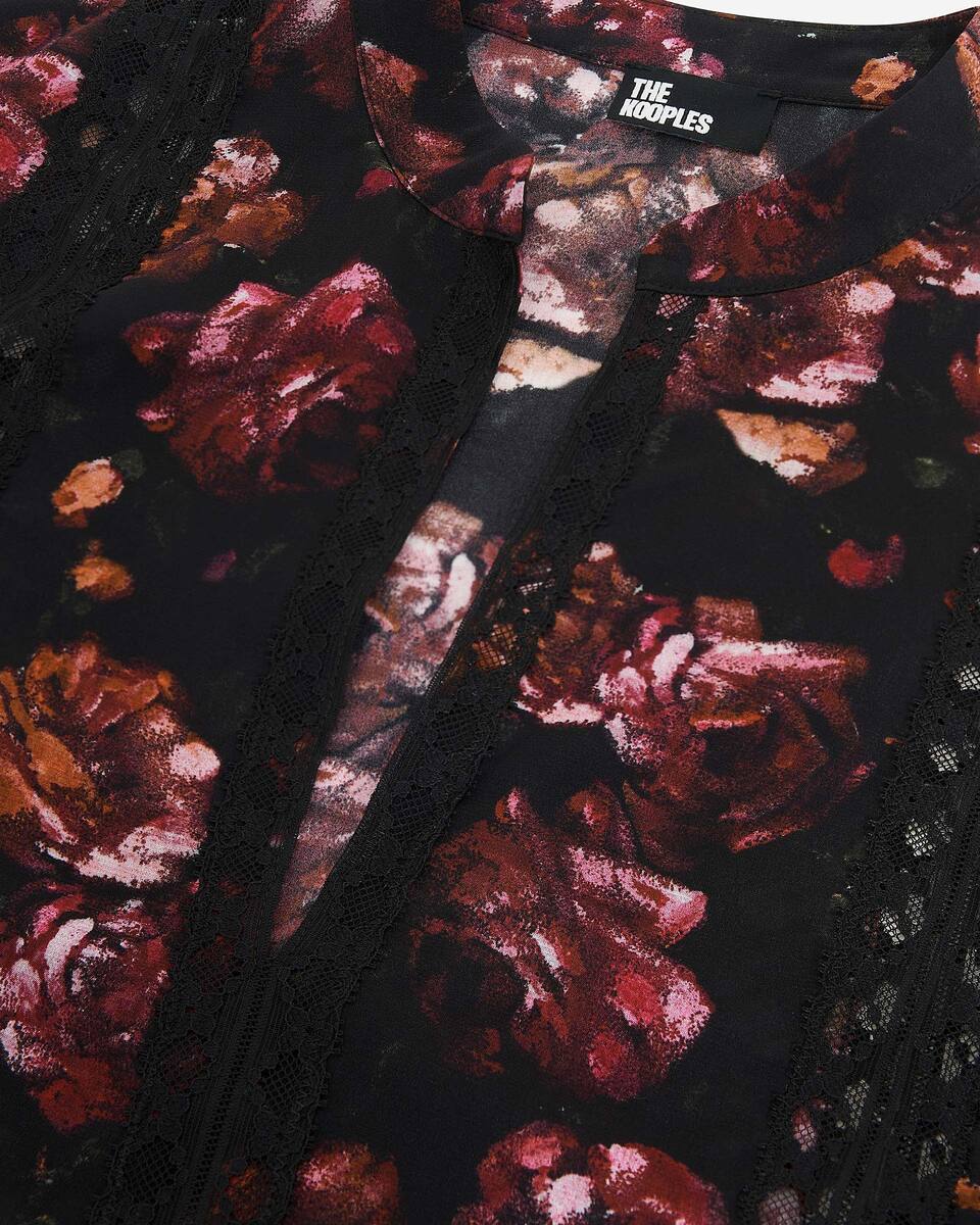 Rose-print blouse in burgundy silk blend