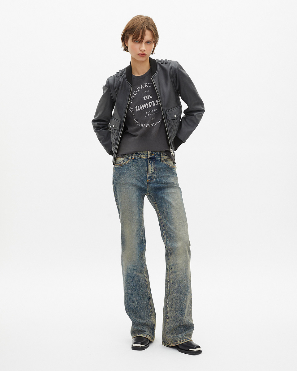 Black vintage effect leather jacket