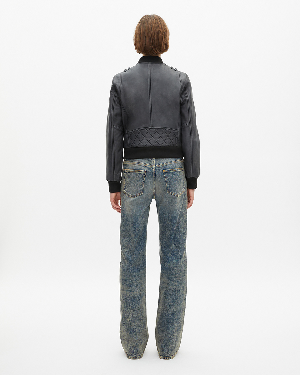 Black vintage effect leather jacket