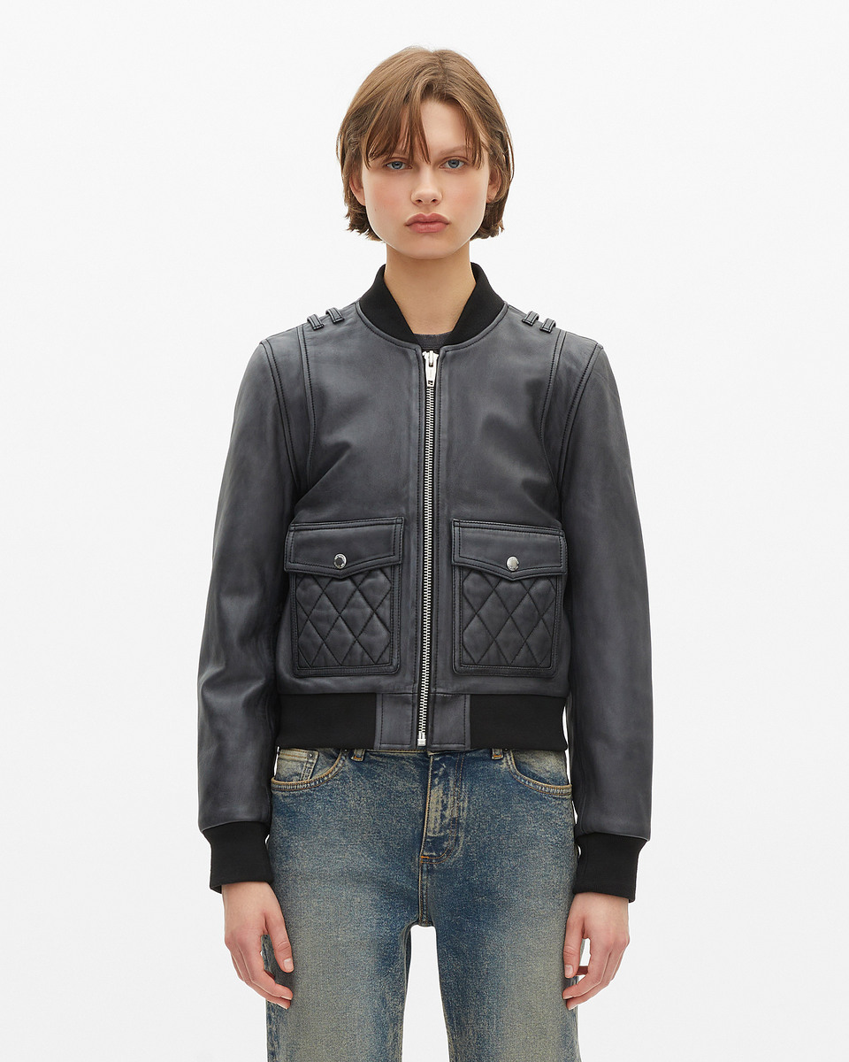 Black vintage effect leather jacket