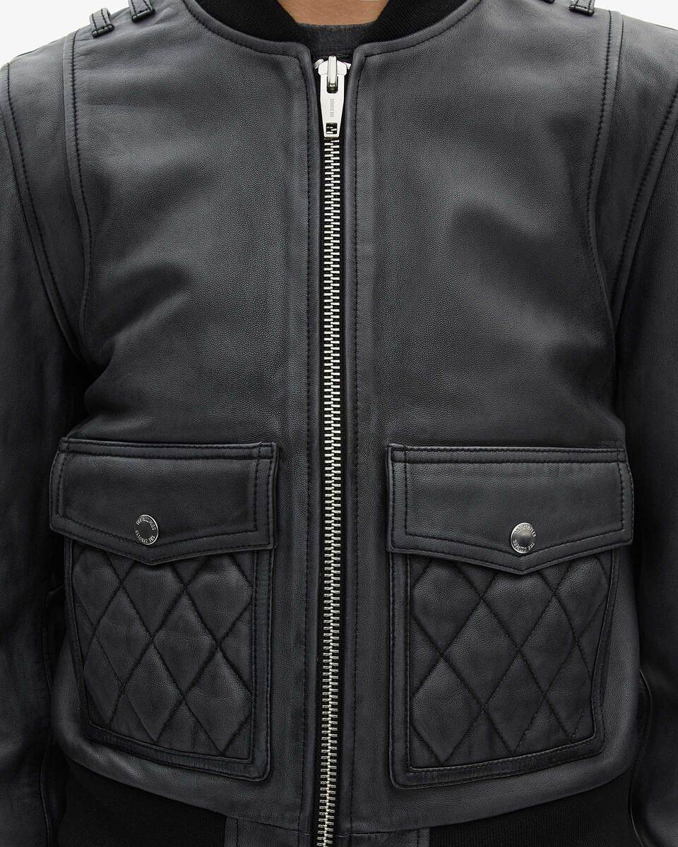 Black vintage effect leather jacket