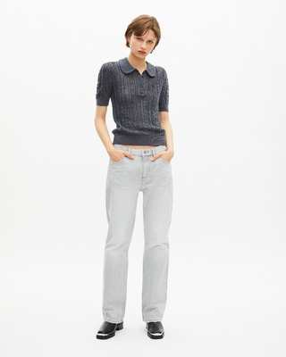 Grey merino wool short-sleeve sweater