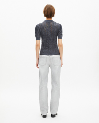 Grey merino wool short-sleeve sweater