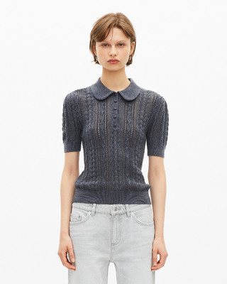 Grey merino wool short-sleeve sweater