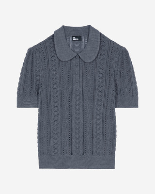 Grey merino wool short-sleeve sweater