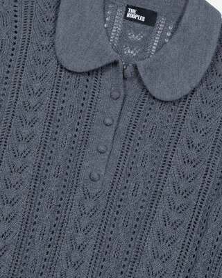 Grey merino wool short-sleeve sweater