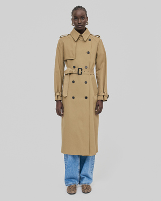 Long beige cotton trench coat