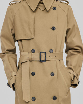 Long beige cotton trench coat