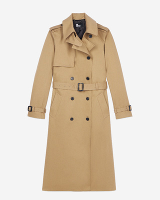 Long beige cotton trench coat