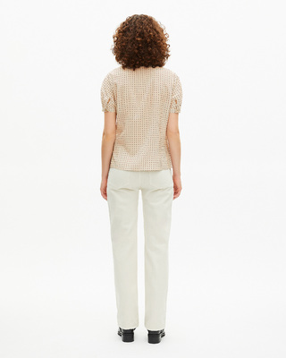 Short-sleeved beige polka-dot shirt