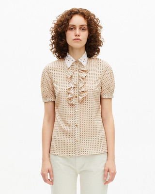 Short-sleeved beige polka-dot shirt