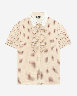 Short-sleeved beige polka-dot shirt