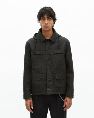 Short black hooded parka