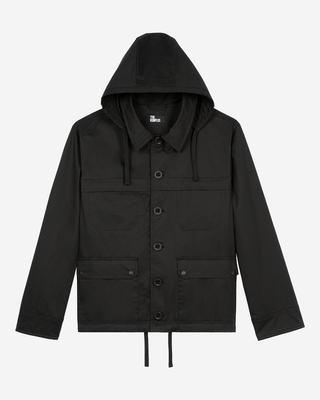 Short black hooded parka