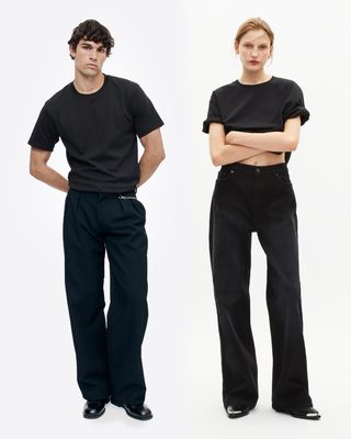 Mixed T-shirt, straight, plain black