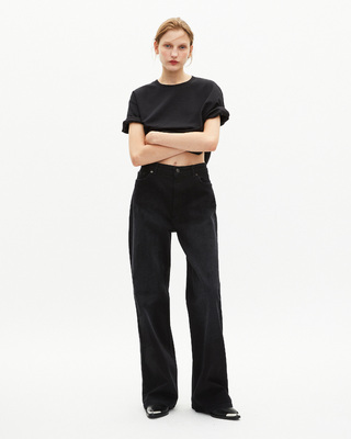 Mixed T-shirt, straight, plain black