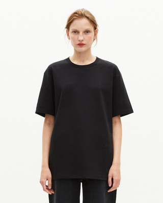Mixed T-shirt, straight, plain black