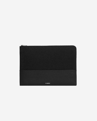 Black canvas and grained leather computer case