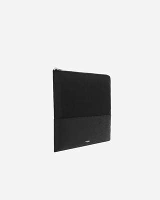 Black canvas and grained leather computer case