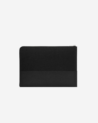Black canvas and grained leather computer case