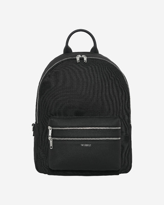 Black canvas and grained leather backpack