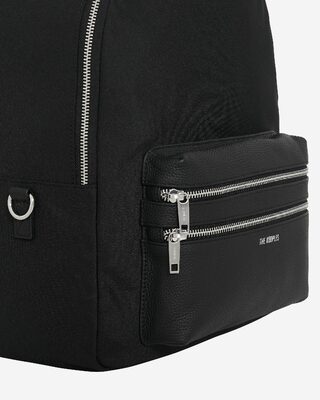 Black canvas and grained leather backpack