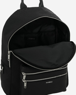 Black canvas and grained leather backpack