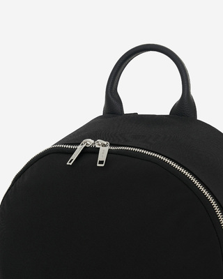 Black canvas and grained leather backpack