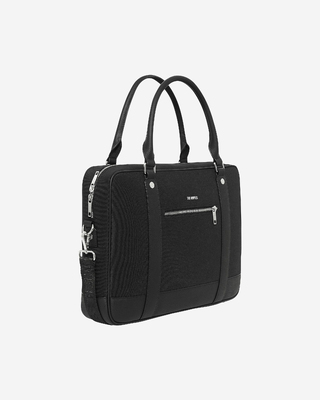 Black canvas and grained leather briefcase