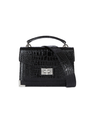 Emily small crocodile-effect bag in black leather
