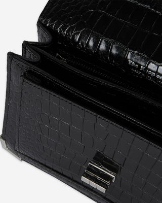 Emily small crocodile-effect bag in black leather
