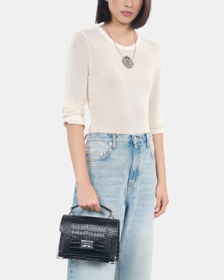 Emily small crocodile-effect bag in black leather