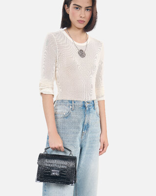 Emily small crocodile-effect bag in black leather