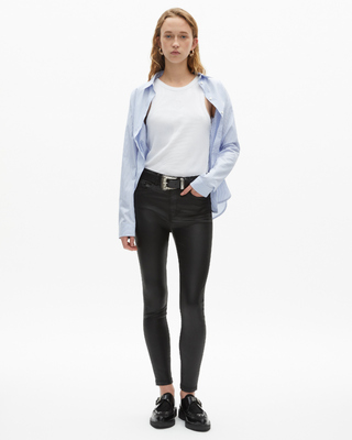 Black leather-effect slim jeans