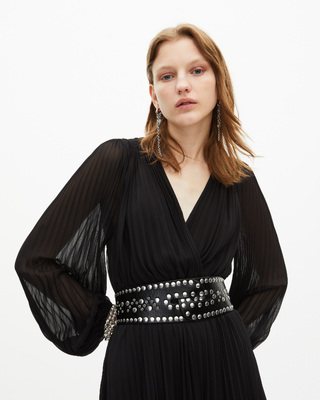 Long black pleated dress