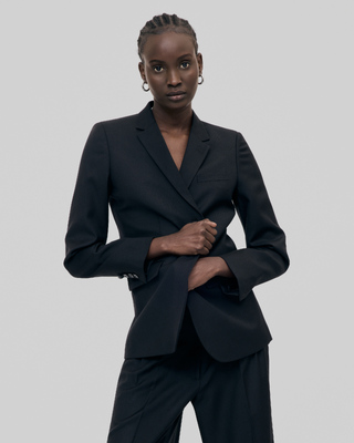 Black slim-fit wool suit jacket