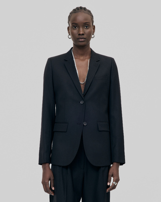 Black slim-fit wool suit jacket