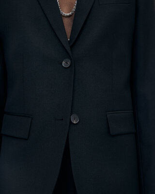 Black slim-fit wool suit jacket