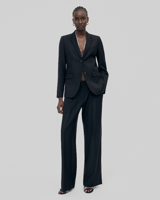 Black slim-fit wool suit jacket