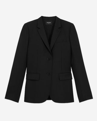 Black slim-fit wool suit jacket