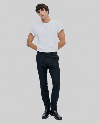 Black slim-fit wool suit pants