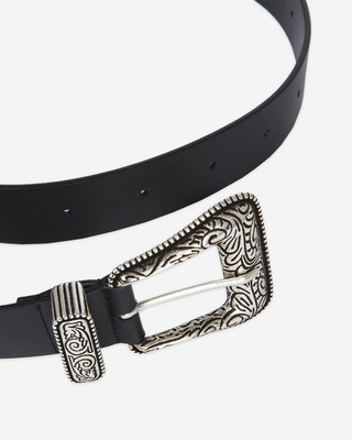 Wide black leather belt