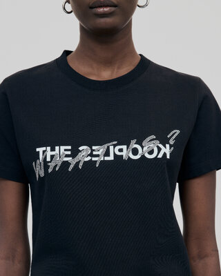 'What Is' T-shirt with black rhinestones