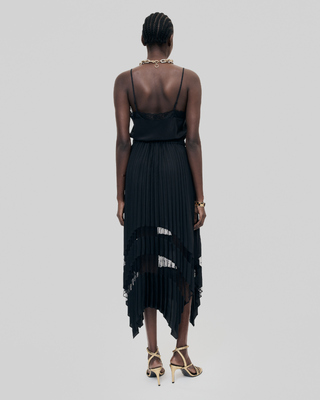 Long pleated skirt with black lace