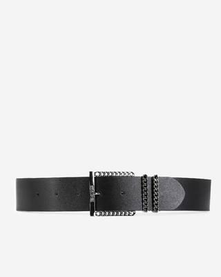 Leather belt with black chain buckle