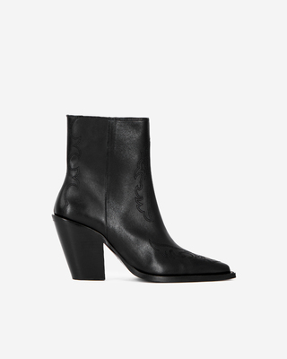 Black leather heeled ankle boots