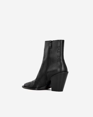 Black leather heeled ankle boots