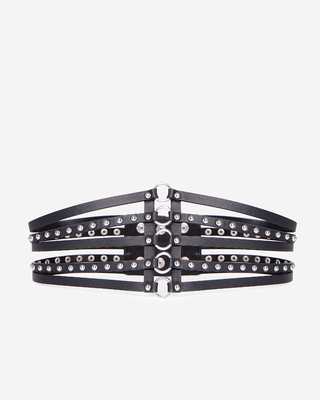 Black leather corset belt with studs