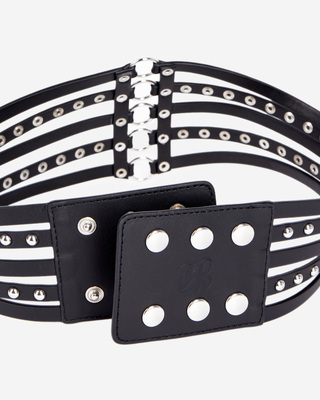 Black leather corset belt with studs